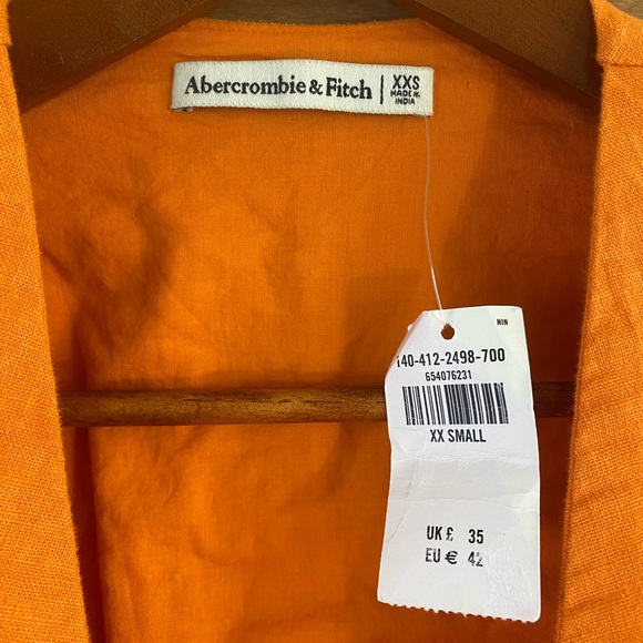 NWT Abercrombie & Fitch Orange Linen Cotton Cropped Shirt - Picture 3 of 5